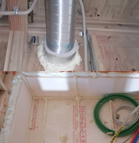 24時間換気ダクト周りの気密処理ができておらず補修した弊社事例画像