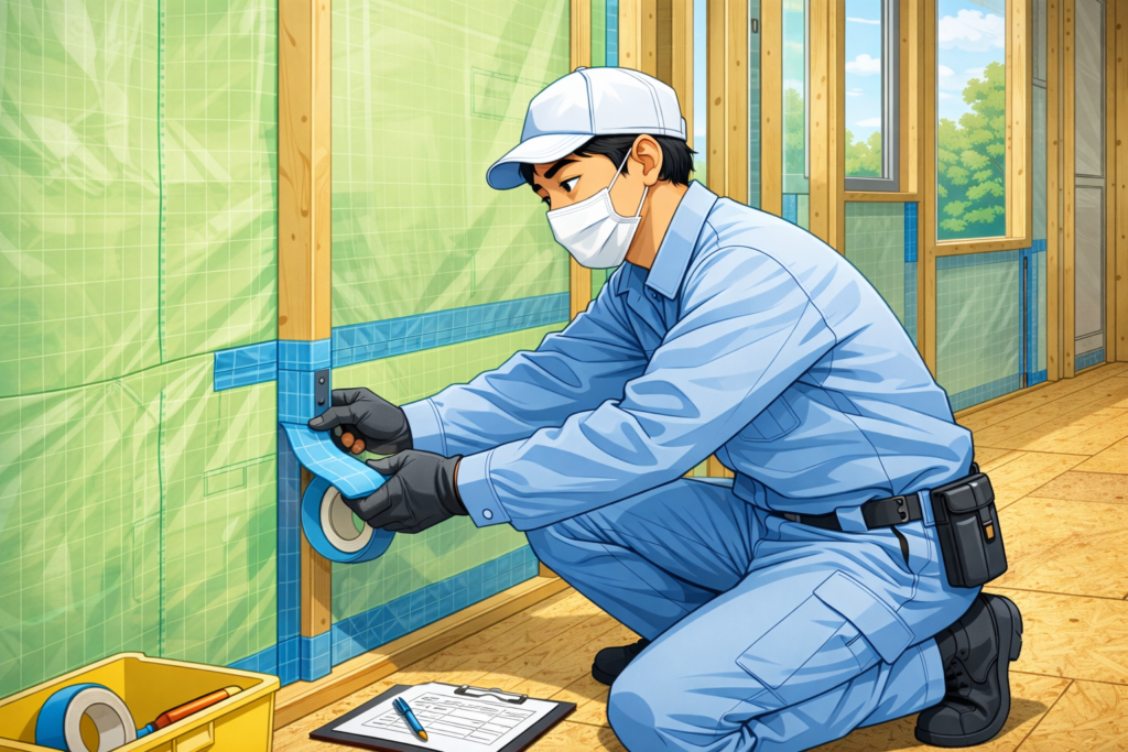 防湿気密シートの丁寧な施工をしている業者