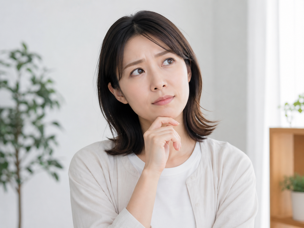 疑問に思っている女性の画像